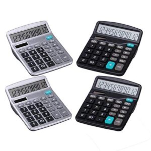 lichamp desk calculators with big buttons and large display, office desktop calculator basic 12 digit with solar power and aa battery (4 packs included), 4 bulk pack