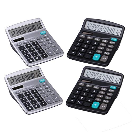 LICHAMP Desk Calculators with Big Buttons and Large Display, Office Desktop Calculator Basic 12 Digit with Solar Power and AA Battery (4 Packs Included), 4 Bulk Pack