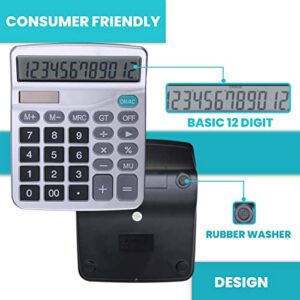 LICHAMP Desk Calculators with Big Buttons and Large Display, Office Desktop Calculator Basic 12 Digit with Solar Power and AA Battery (4 Packs Included), 4 Bulk Pack