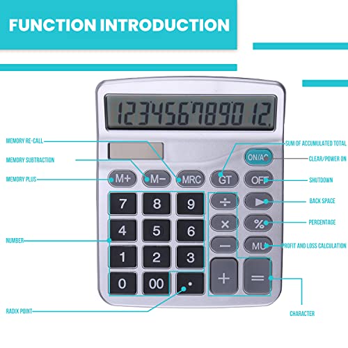 LICHAMP Desk Calculators with Big Buttons and Large Display, Office Desktop Calculator Basic 12 Digit with Solar Power and AA Battery (4 Packs Included), 4 Bulk Pack