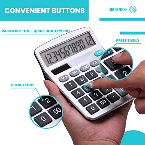 LICHAMP Desk Calculators with Big Buttons and Large Display, Office Desktop Calculator Basic 12 Digit with Solar Power and AA Battery (4 Packs Included), 4 Bulk Pack