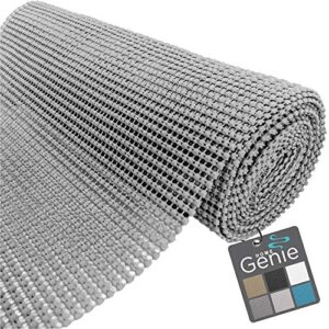 home genie slip resistant drawer and shelf liner, non adhesive roll, 12 inch x 20 ft, durable and strong, grip liners for drawers, shelves, cabinets, pantry, storage, kitchen and desks, soft gray
