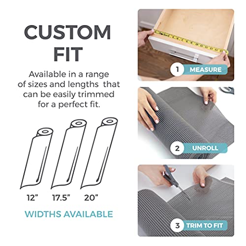HOME GENIE Slip Resistant Drawer and Shelf Liner, Non Adhesive Roll, 12 Inch x 20 FT, Durable and Strong, Grip Liners for Drawers, Shelves, Cabinets, Pantry, Storage, Kitchen and Desks, Soft Gray