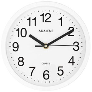 adalene small wall clocks battery operated 8 inch for living room décor, modern decorative analog wall clock non ticking, vintage white wall clock silent, small wall clock for bathroom kitchen bedroom
