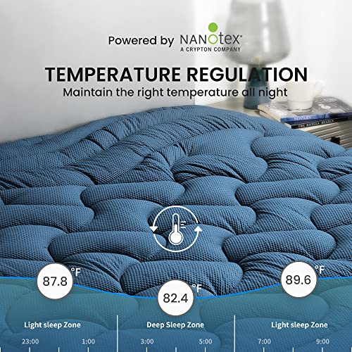 SLEEP ZONE King Size Cooling Mattress Pad, Premium Zoned Quilted Fitted Mattress Topper, Elastic Mattress Protector Cover, Machine Wash Durable, Deep Pocket 8-21 inch, Blue, King