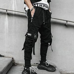 XYXIONGMAO Men's Jogger Techwear Pants Hip Hop Goth Pants Streetwear Harem Pants Sweat Pants Tactical Track Pants Multi Pocket Black Joggers Cyberpunk Cargo Cool Baggy Pants (Black, M)