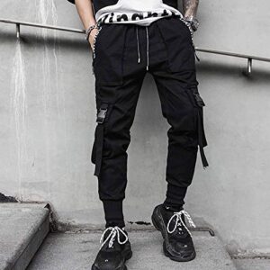 XYXIONGMAO Men's Jogger Techwear Pants Hip Hop Goth Pants Streetwear Harem Pants Sweat Pants Tactical Track Pants Multi Pocket Black Joggers Cyberpunk Cargo Cool Baggy Pants (Black, M)