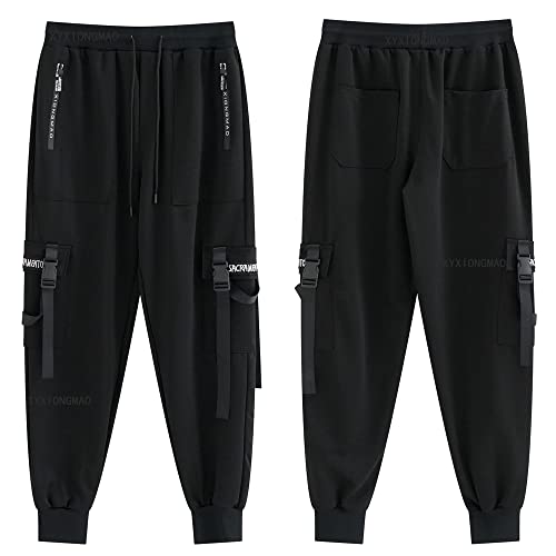 XYXIONGMAO Men's Jogger Techwear Pants Hip Hop Goth Pants Streetwear Harem Pants Sweat Pants Tactical Track Pants Multi Pocket Black Joggers Cyberpunk Cargo Cool Baggy Pants (Black, M)