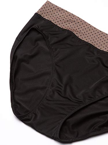 Warner's womens Blissful Benefits Dig-free Comfort Waistband Microfiber Hi-cut 3-pack 5138w Underwear, Black/Toasted Almond/Black With Lace Dot Print Waistband, XX-Large US