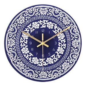lafocuse 12 inch blue and white wall clock, navy blue china ceramic wall clock for living room decor, kitchen clock wall decorative battery operated silent non-ticking bedroom home office