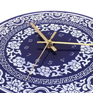 Lafocuse 12 Inch Blue and White Wall Clock, Navy Blue China Ceramic Wall Clock for Living Room Decor, Kitchen Clock Wall Decorative Battery Operated Silent Non-Ticking Bedroom Home Office