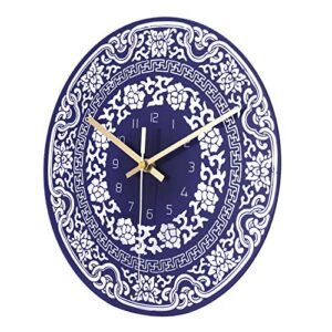 Lafocuse 12 Inch Blue and White Wall Clock, Navy Blue China Ceramic Wall Clock for Living Room Decor, Kitchen Clock Wall Decorative Battery Operated Silent Non-Ticking Bedroom Home Office