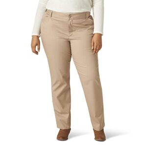 lee women's plus size wrinkle free relaxed fit straight leg pant, flax, 20w medium