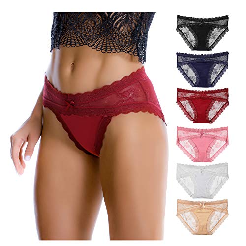 LEVAO Women Lace Underwear Sexy Breathable Hipster Panties Stretch Seamless Bikini Briefs Multipack