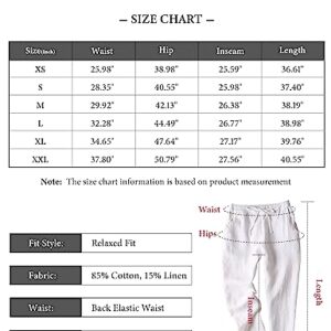 Tanming Linen Pants for Women Summer Casual High Waisted Drawstring White Beach Pant (White, M)