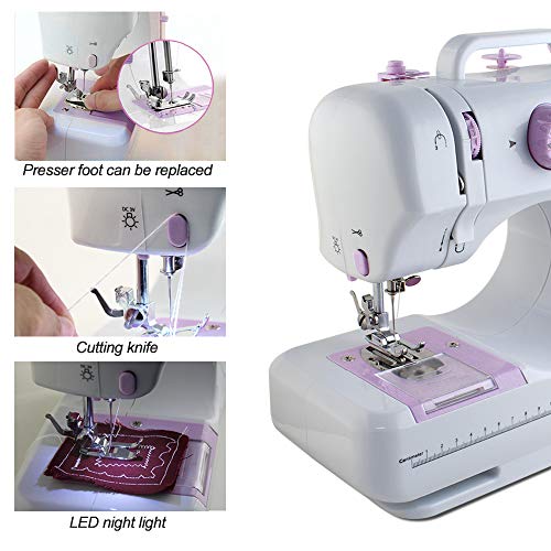 NEX Portable Sewing Machine Double Speeds for Beginner, Kids Sewing Machine with Reverse Sewing and 12 Built-In Stitches, Light Purple