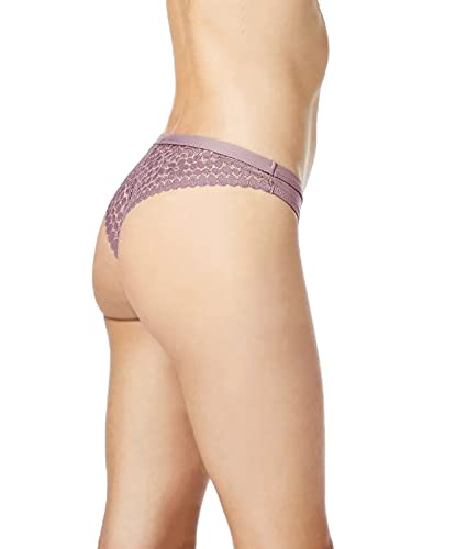 Jessica Simpson Women's Underwear - 3 Pack Microfiber Lace Tanga Panties (S-XL), Size Medium, Black/Grape Shake/Rose Smoke