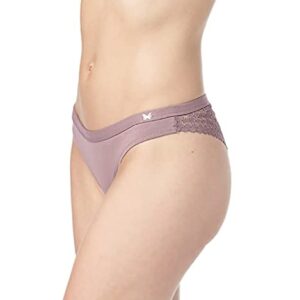 Jessica Simpson Women's Underwear - 3 Pack Microfiber Lace Tanga Panties (S-XL), Size Small, Black/Grape Shake/Rose Smoke