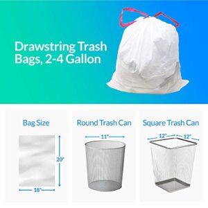 Reli. 2-4 Gallon Trash Bags Drawstring | 250 Count | 18"x 20" | Small Garbage Bags 4 Gallon - Drawstring Handles | White Trash Can Liners 2 Gallon - 3 Gallon - 4 Gallon | Small, Office Trash Bags