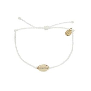 Pura Vida Gold-Plated Cowrie Bracelet - 100% Waterproof, Adjustable Band - White