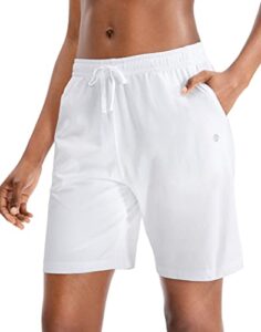 g gradual women's bermuda shorts jersey shorts with deep pockets 7" long shorts for women lounge walking athletic (white, large)