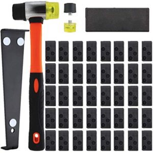 laminate wood flooring installation kit with solid tapping block, long & wider pull bar, 40 spacers, double-faced mallet & 2 replacement mallet head for domestic & professional flooring installation