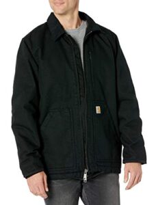 carhartt mens loose fit washed duck sherpa-lined coat, black, large us