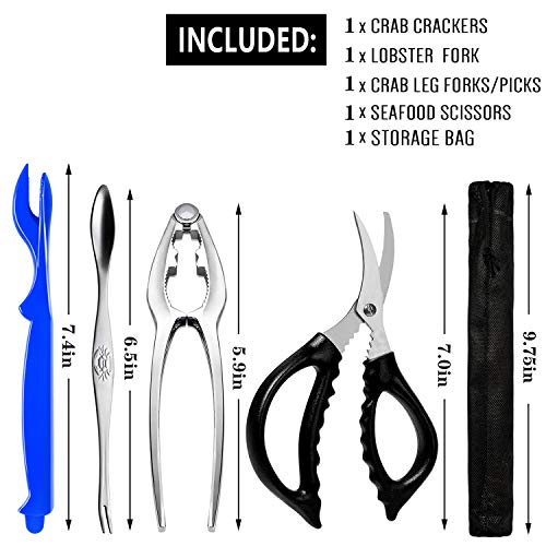 Crab Crackers and Tools Stainless Steel Lobster Crackers and Picks Set Forks Nut Cracker Set Opener Shellfish Lobster Crab Leg Crackers