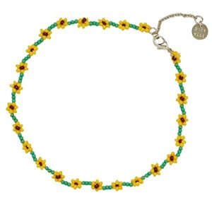 pura vida sunflower flower seed bead anklet - adjustable, waterproof - green