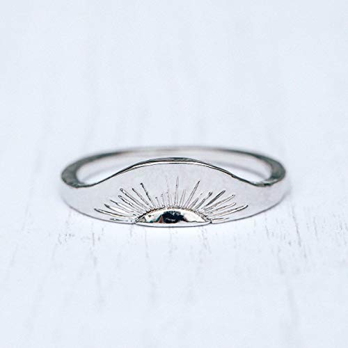 Pura Vida Silver Rising Sun Ring - Brass Base Band, Rhodium Plating - Size 7