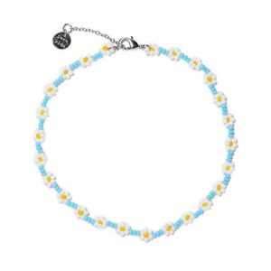 pura vida daisy flower seed bead adjustable anklet w/charm, waterproof - yellow