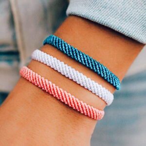 Pura Vida Half Flat Woven Bracelet - Waterproof, Adjustable Band - Pacific Blue