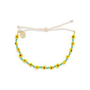 pura vida sunflower flower seed bead bracelet - waterproof, adjustable - green