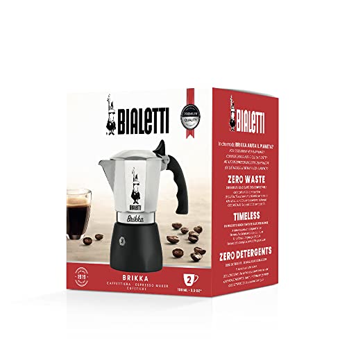 Bialetti - New Brikka, Moka Pot, the Only Stovetop Coffee Maker Capable of Producing a Crema-Rich Espresso, 2 Cups (3,4 Oz), Aluminum and Black