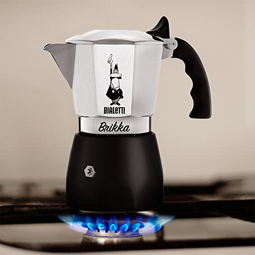 Bialetti - New Brikka, Moka Pot, the Only Stovetop Coffee Maker Capable of Producing a Crema-Rich Espresso, 2 Cups (3,4 Oz), Aluminum and Black