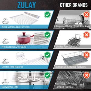 Zulay Kitchen 17.5" Multipurpose Roll Up Dish Drying Rack & Trivet - Heavy Duty, Silicone-Coated Stainless Steel Roll Up Rack, Rolls Out Over Any Sink - Versatile Roll Up Sink Drying Rack