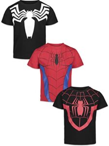 marvel spider-man spider-verse miles morales venom little boys 3 pack t-shirts black/red 7-8