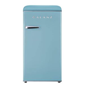 galanz glr33mber10 retro compact refrigerator, single door fridge, adjustable mechanical thermostat with chiller, blue, 3.3 cu ft