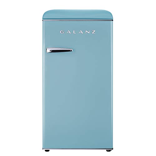 Galanz GLR33MBER10 Retro Compact Refrigerator, Single Door Fridge, Adjustable Mechanical Thermostat with Chiller, Blue, 3.3 Cu Ft