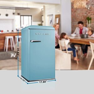 Galanz GLR33MBER10 Retro Compact Refrigerator, Single Door Fridge, Adjustable Mechanical Thermostat with Chiller, Blue, 3.3 Cu Ft