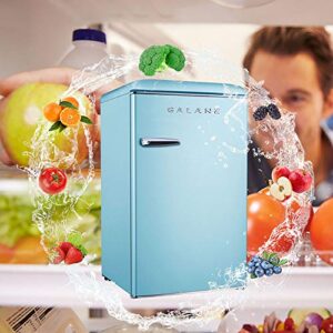 Galanz GLR33MBER10 Retro Compact Refrigerator, Single Door Fridge, Adjustable Mechanical Thermostat with Chiller, Blue, 3.3 Cu Ft