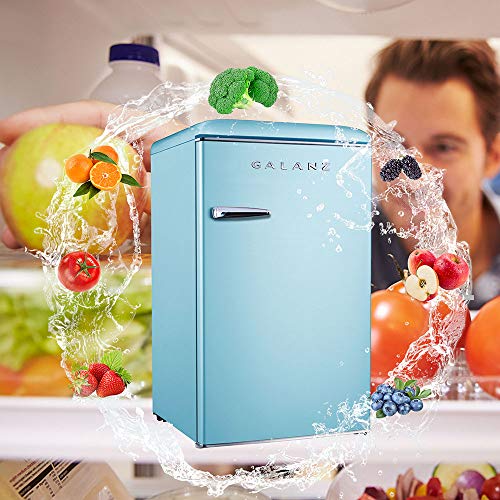 Galanz GLR33MBER10 Retro Compact Refrigerator, Single Door Fridge, Adjustable Mechanical Thermostat with Chiller, Blue, 3.3 Cu Ft