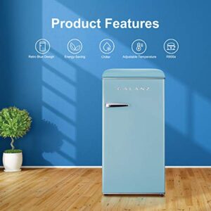 Galanz GLR33MBER10 Retro Compact Refrigerator, Single Door Fridge, Adjustable Mechanical Thermostat with Chiller, Blue, 3.3 Cu Ft