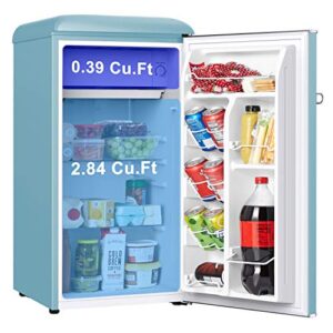 Galanz GLR33MBER10 Retro Compact Refrigerator, Single Door Fridge, Adjustable Mechanical Thermostat with Chiller, Blue, 3.3 Cu Ft