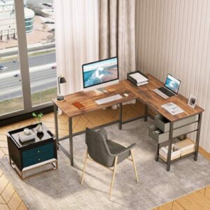 Cubiker L-Shaped Computer Desk 60" with 2 Drawers and Shelves for Storage, Larger Gaming Corner Desk Workstation, Home Office Sturdy Writing Table, Space-Saving, Easy to Assemble, Deep Rustic