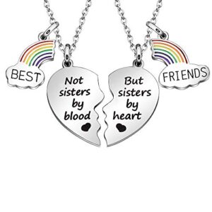 maxforever best friends gifts best friends 2 split heart necklaces friendship jewelry birthday christmas gifts for best friends (not sisters by blood but sisters by heart)