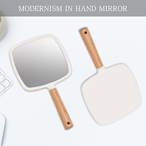 YEAKE Hand Held Mirror with Handle for Makeup,Small Cute Wood Hand Mirror for Shaving with Hole Hanging Single-Sided Portable Travel Vanity Mirror for Men&Women(Square)