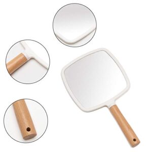 YEAKE Hand Held Mirror with Handle for Makeup,Small Cute Wood Hand Mirror for Shaving with Hole Hanging Single-Sided Portable Travel Vanity Mirror for Men&Women(Square)