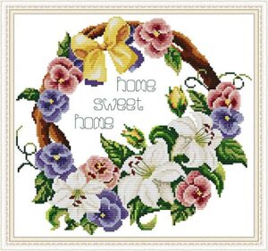 cross stitch embroidery kits for adults kids, wowdecor colorful flowers sweet home 11ct stamped diy dmc needlework easy beginners