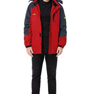 Men's Mountain Waterproof Ski Jacket Windproof Rain Jacket Winter Warm Snow Coat II with Removable Hood U120WCFY028,Red,L